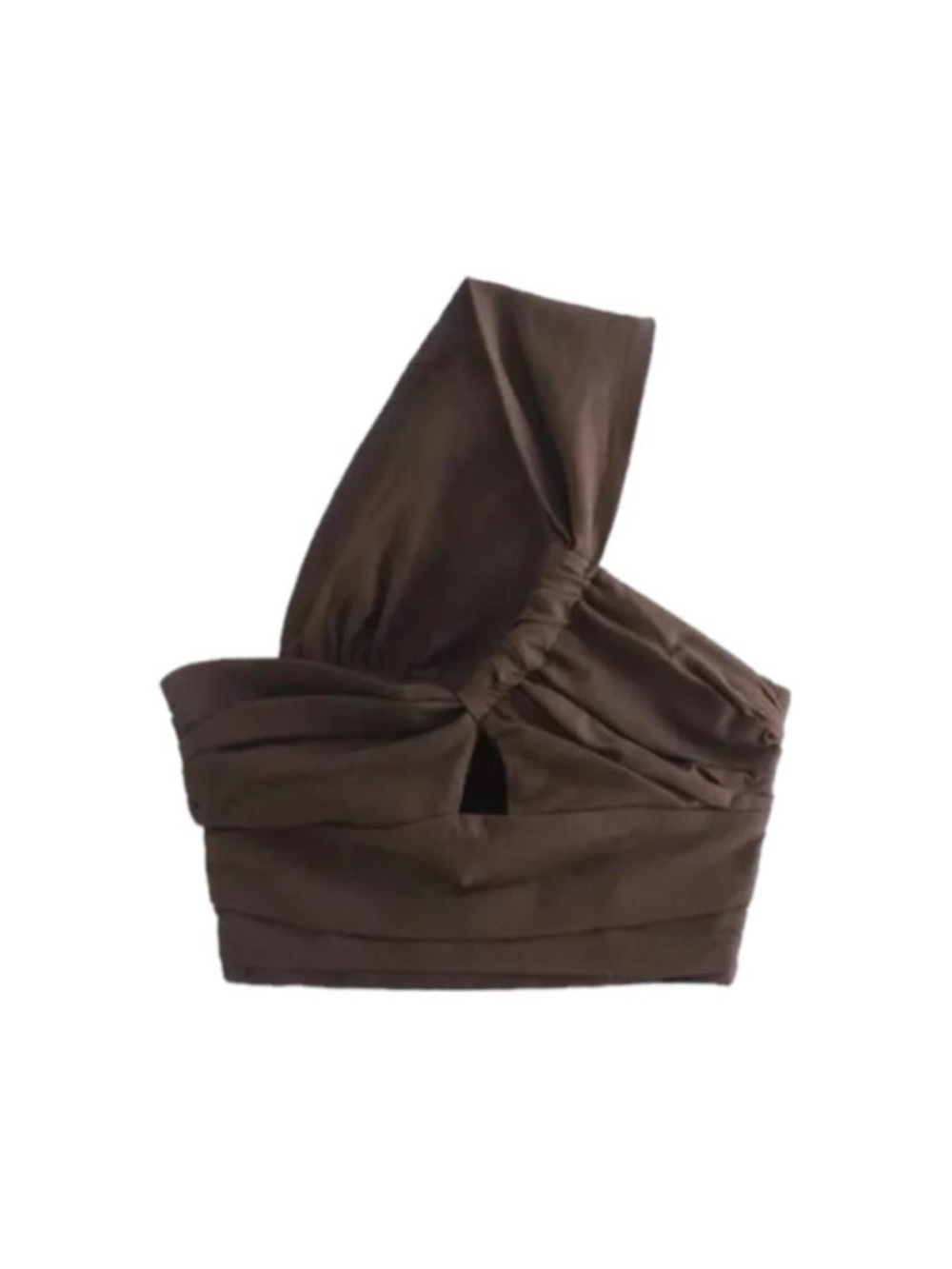 Zara “Becca” Dark Brown Linen Asymmetrical  Crop Top